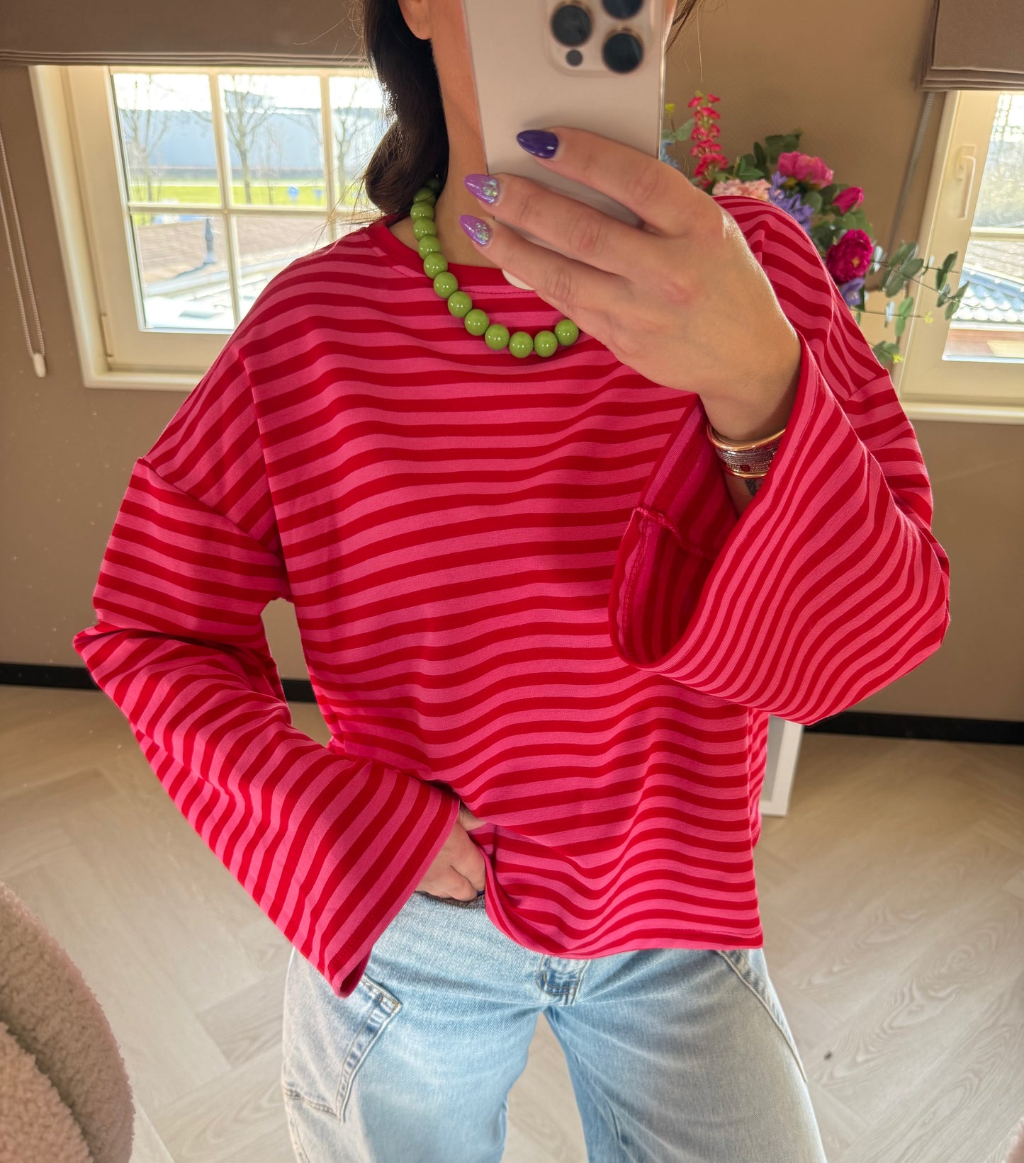 Longsleeve streep roze rood