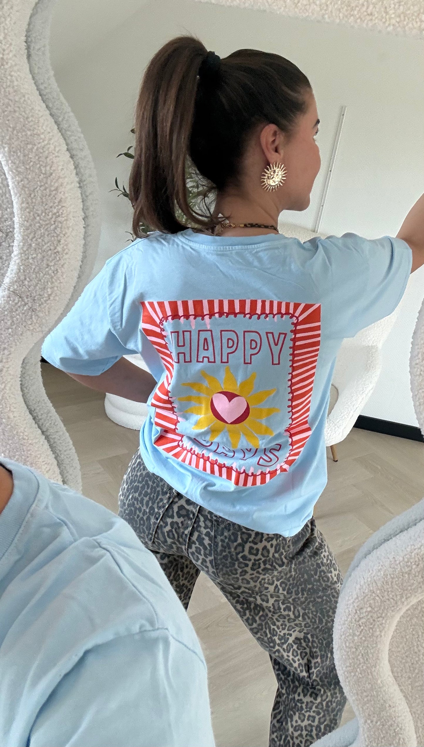 Happy days tee blauw