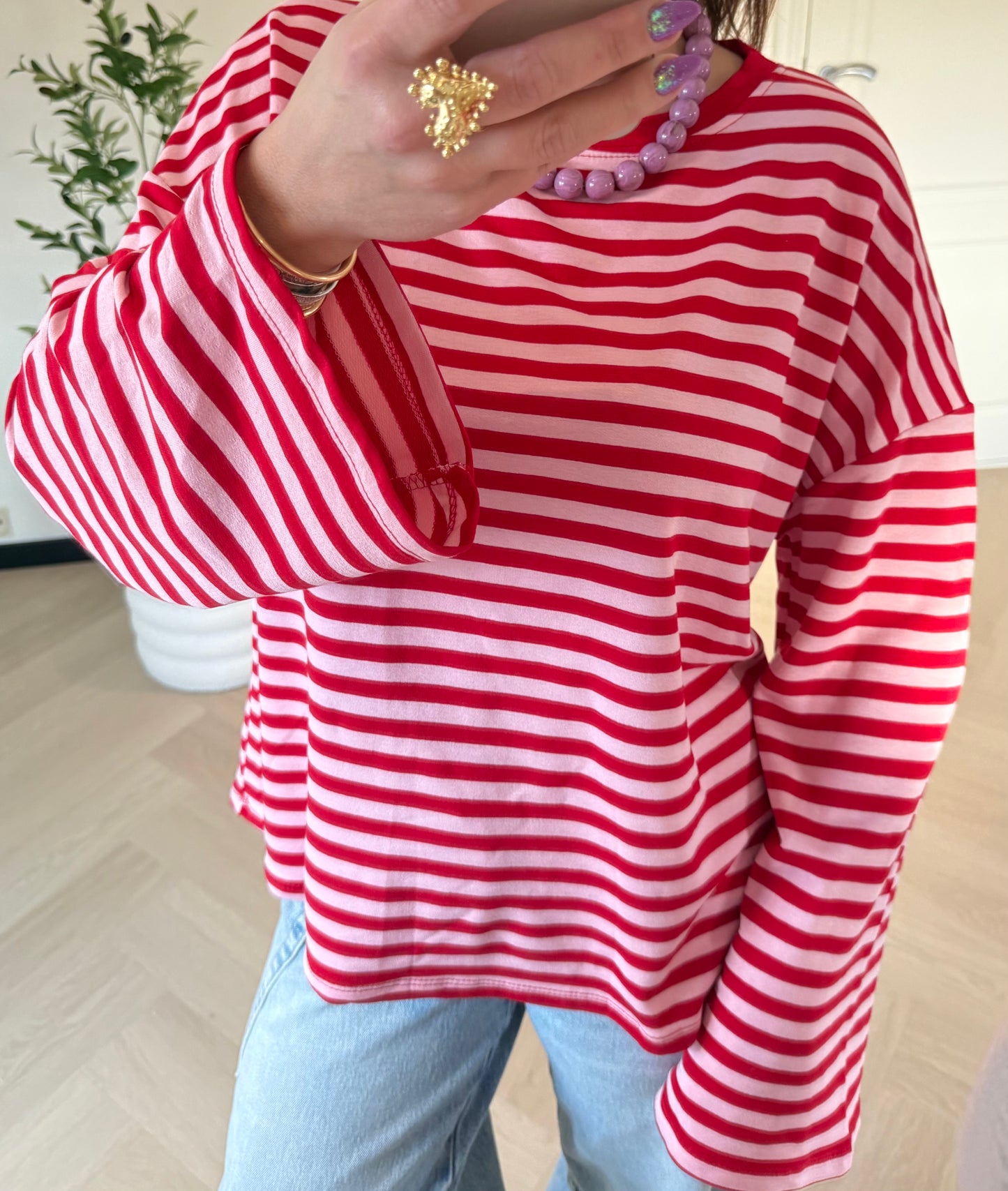 Longsleeve streep rood