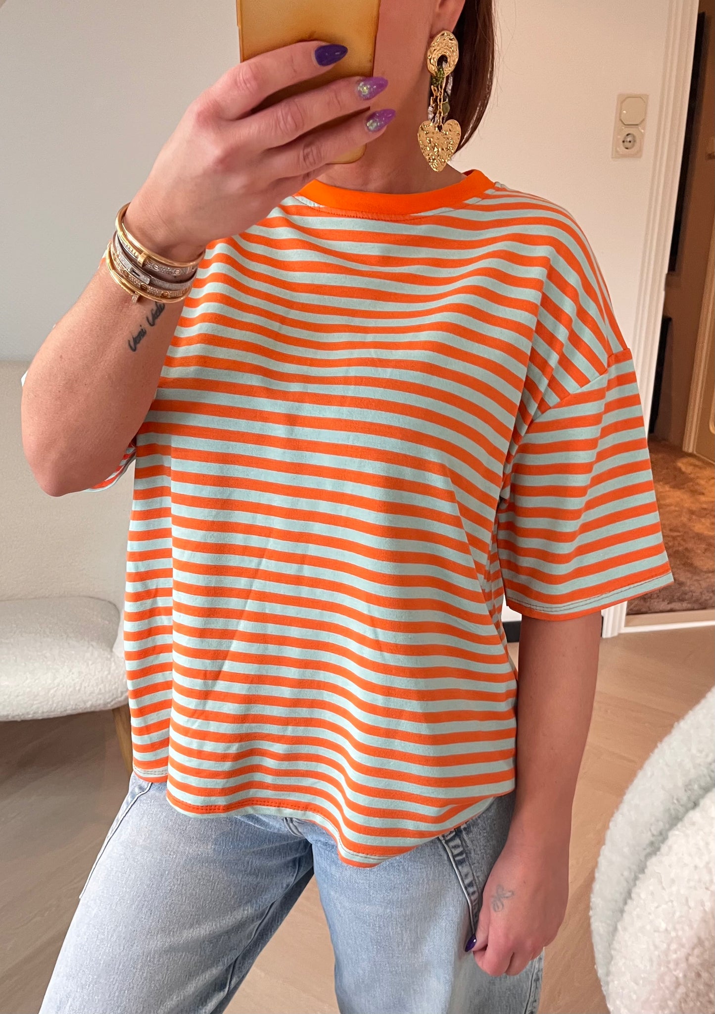 t shirt streep groen oranje