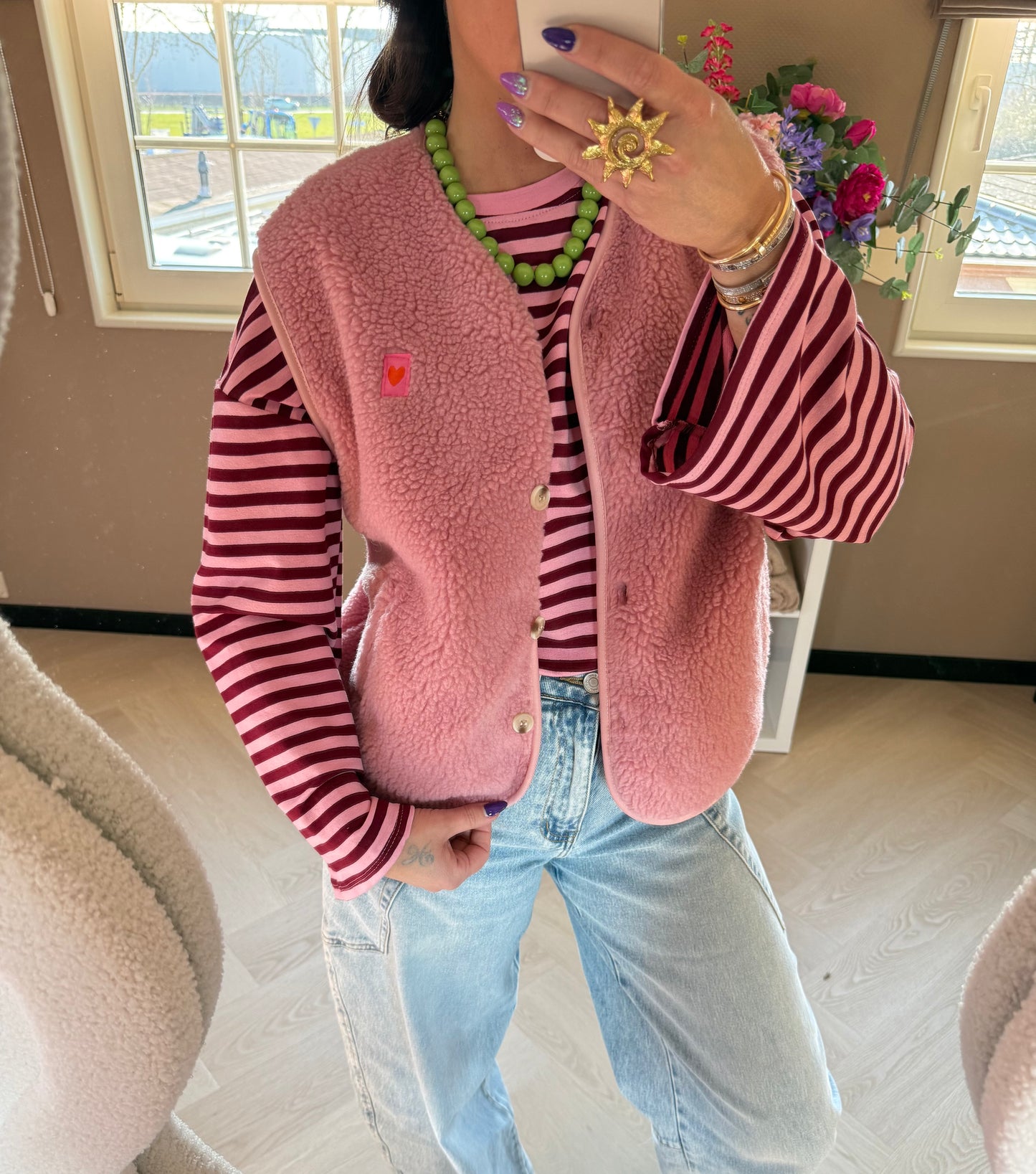 teddy gilet roze