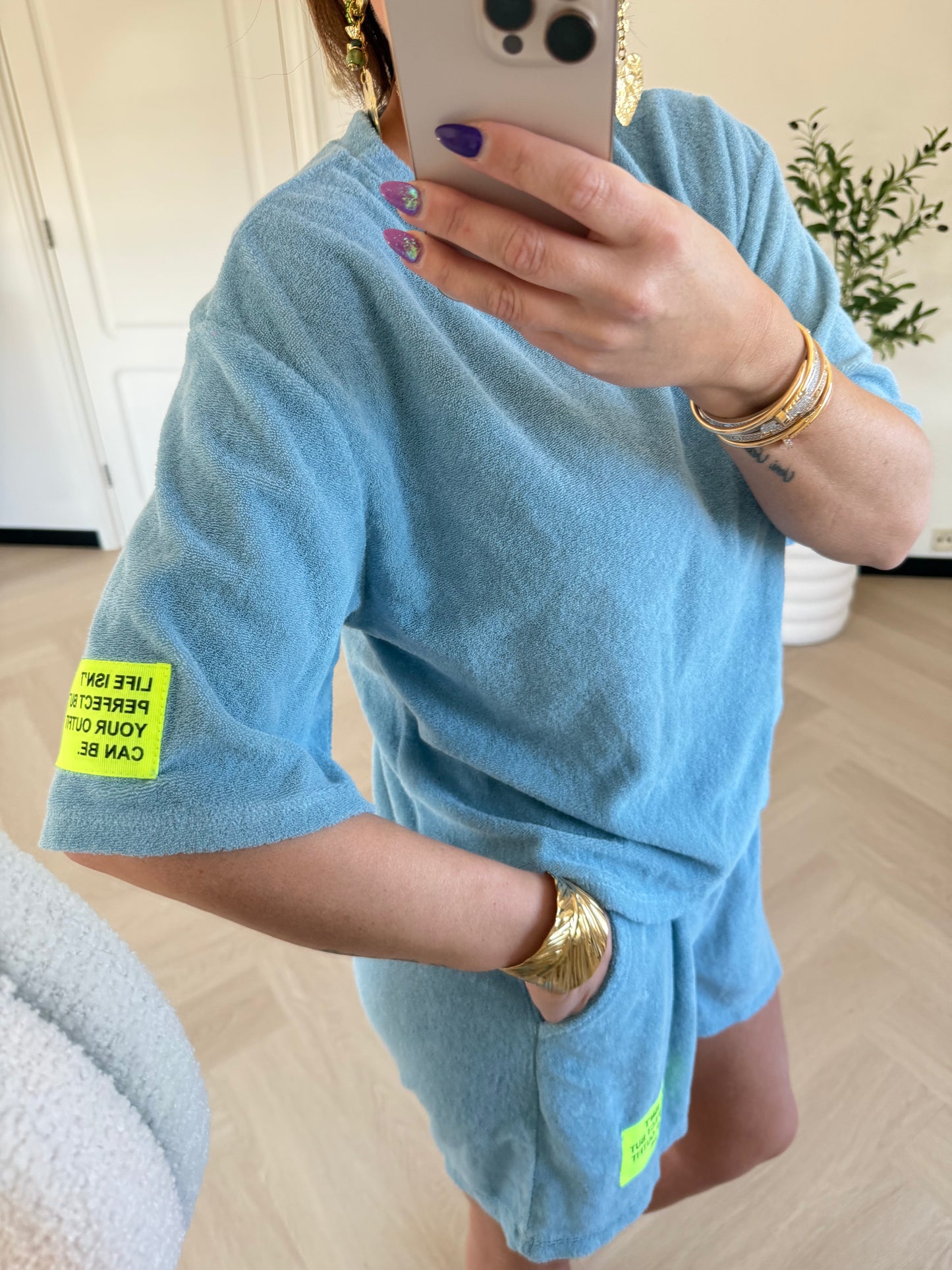 badstof setje blauw