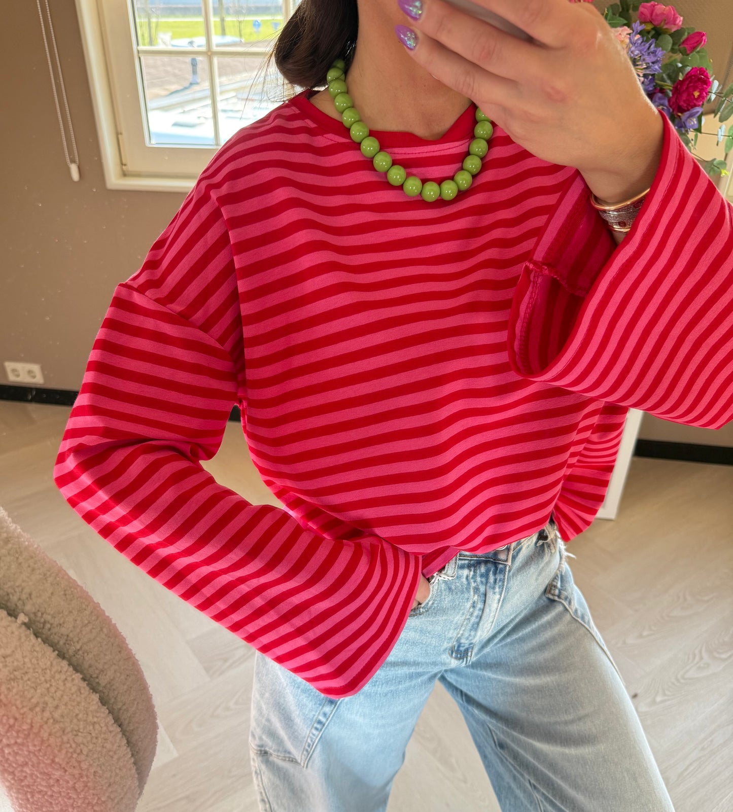 Longsleeve streep roze rood