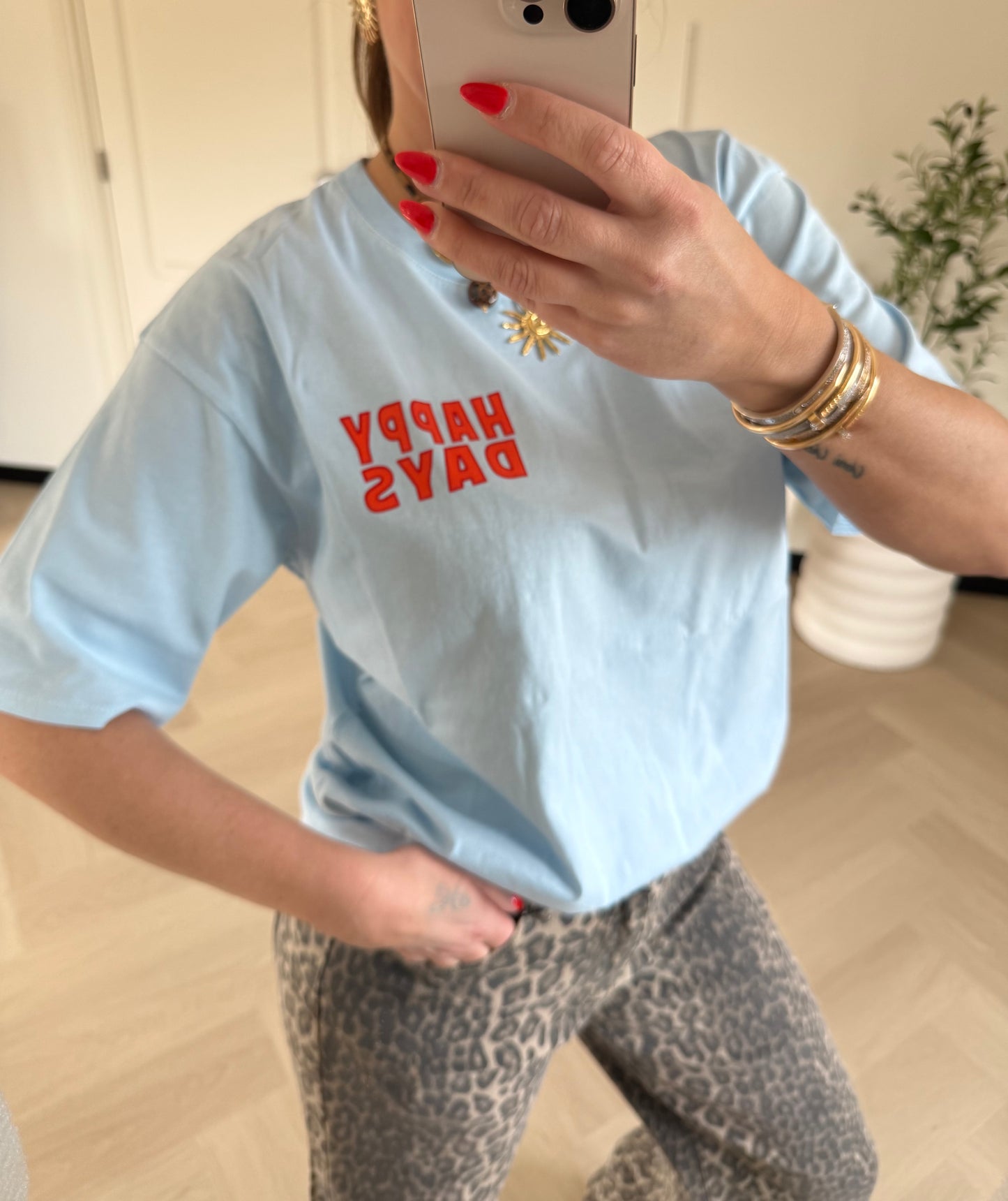 Happy days tee blauw