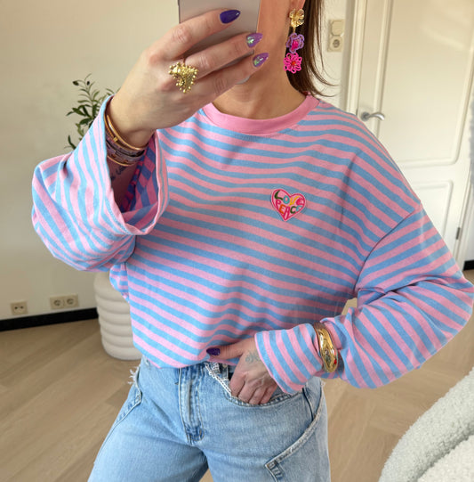 Longsleeve patch blauw roze
