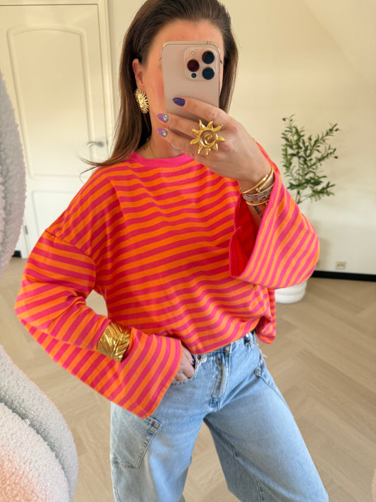 Longsleeve streep oranje roze