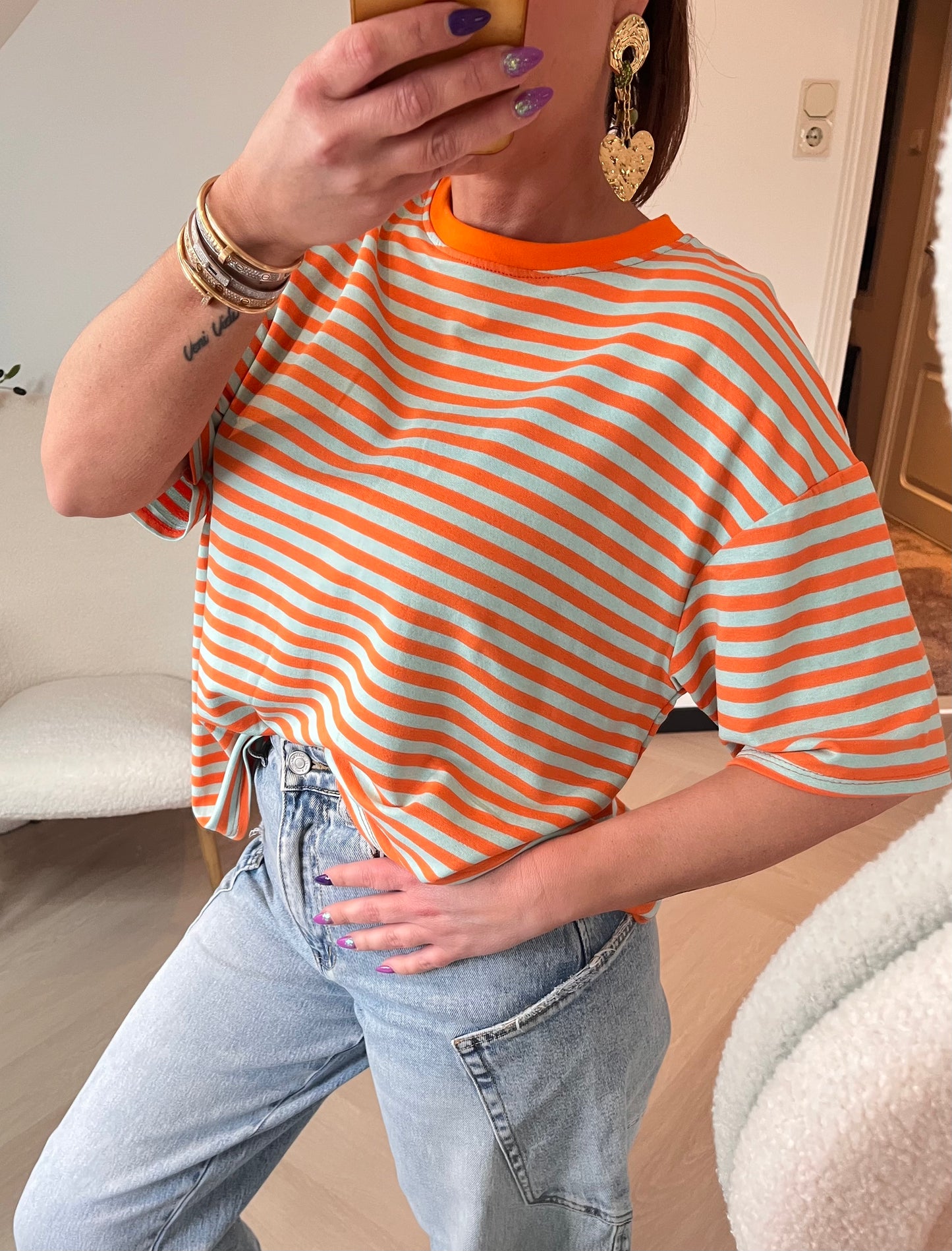t shirt streep groen oranje