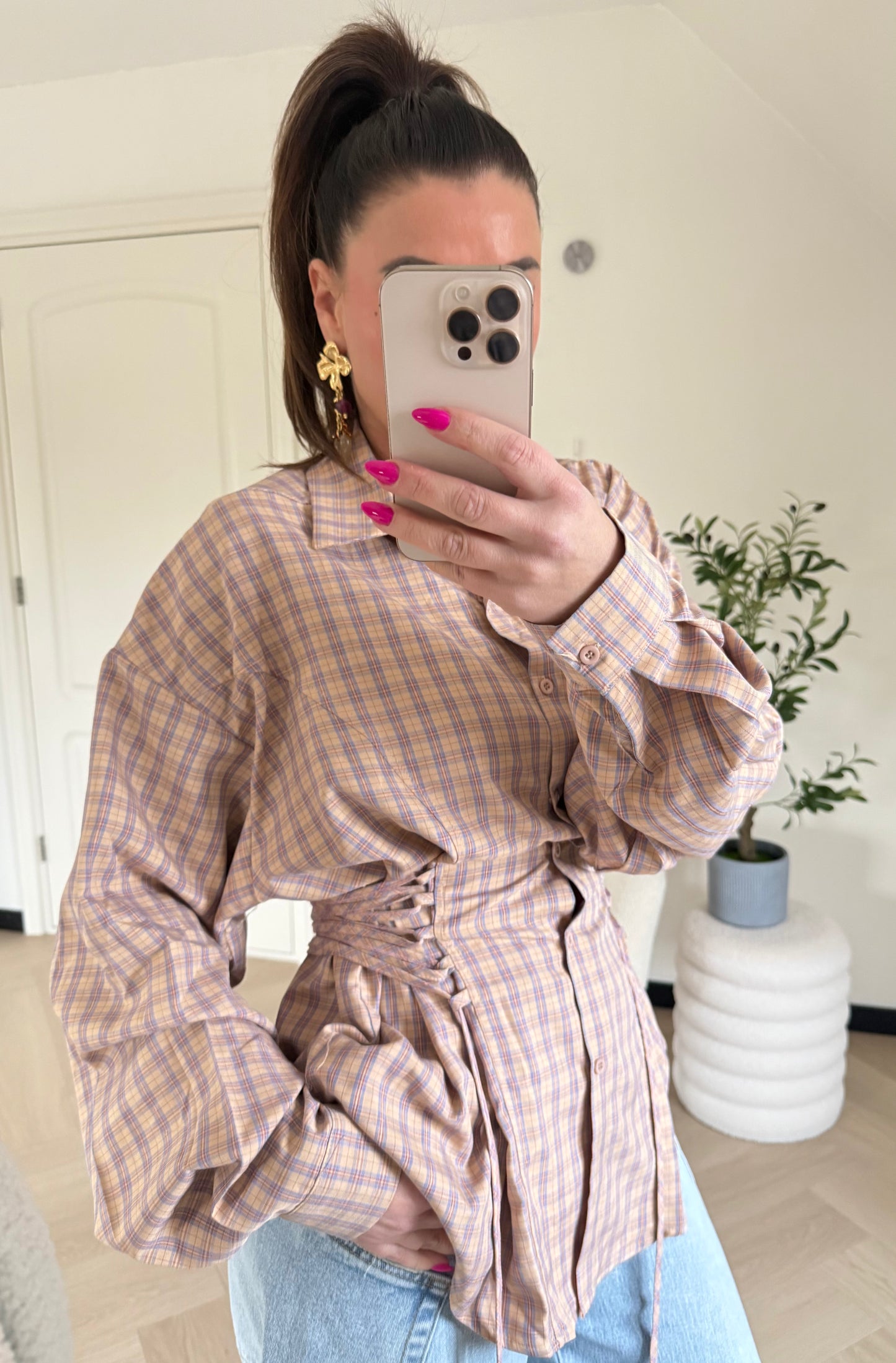 blouse met blokjes roze