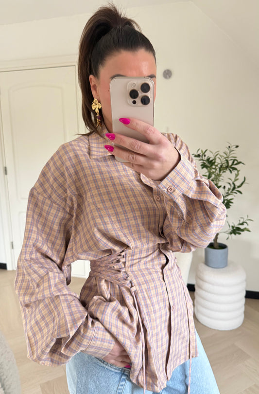 blouse met blokjes roze