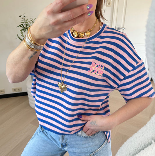 t shirt met bonjour patch blauw