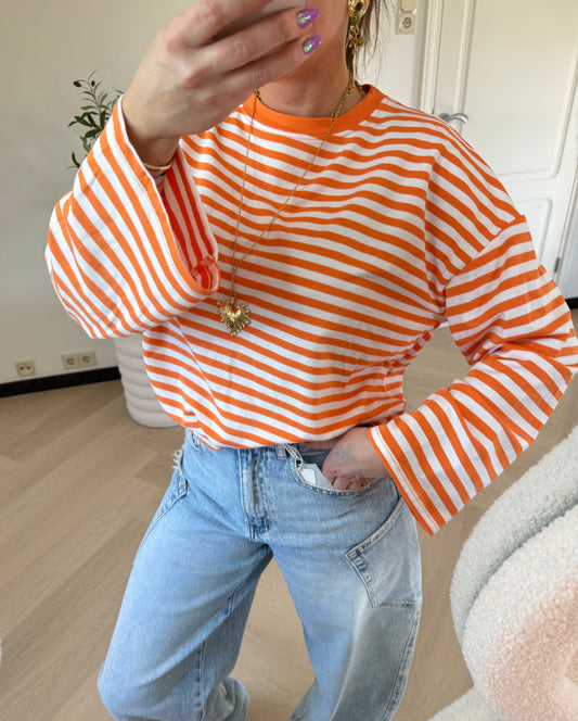 longsleeve streep oranje wit