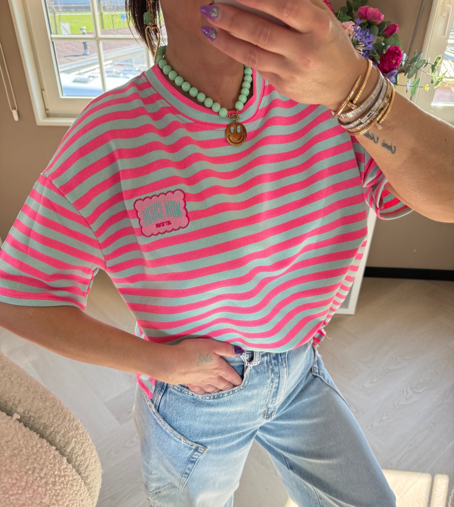 t shirt mon cherie turqouise roze