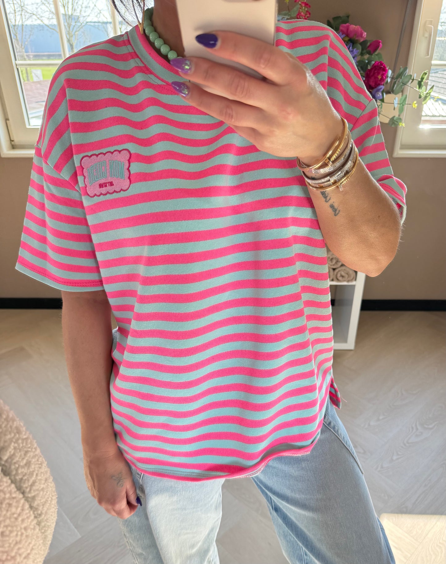 t shirt mon cherie turqouise roze