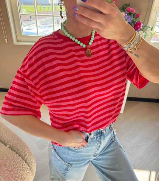 t shirt streep roze rood