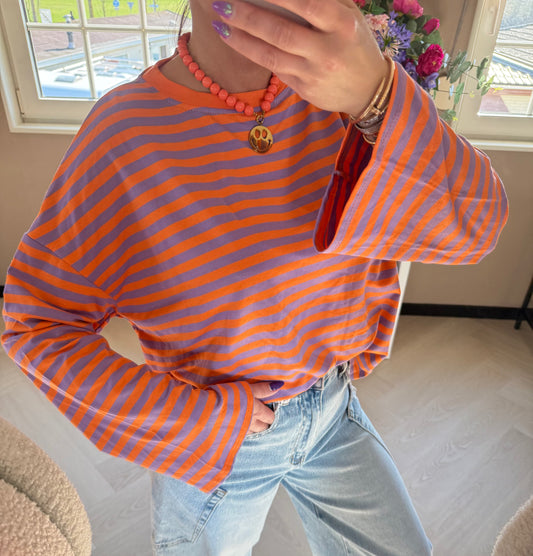 longsleeve streep paars oranje