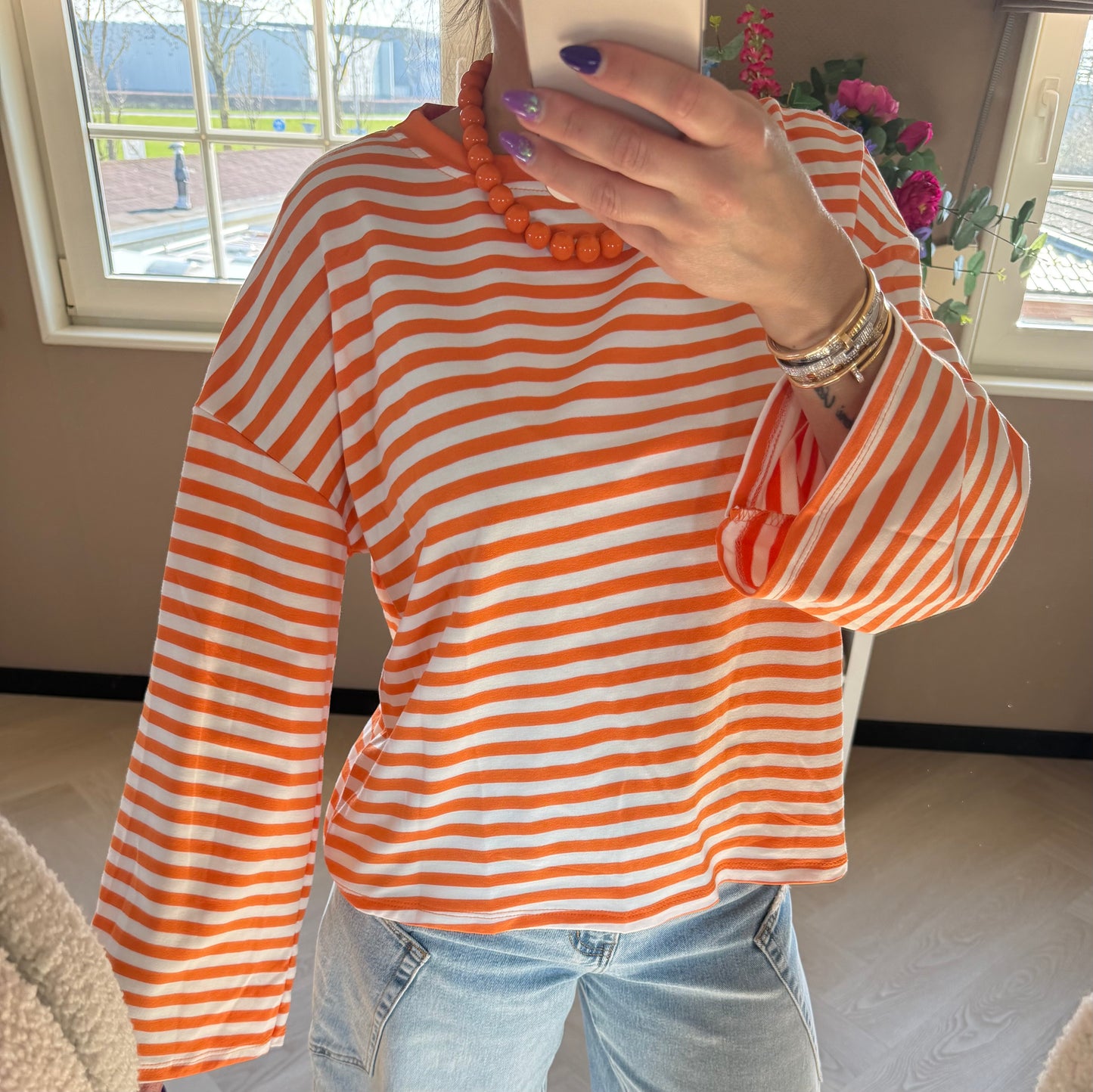 longsleeve streep oranje wit