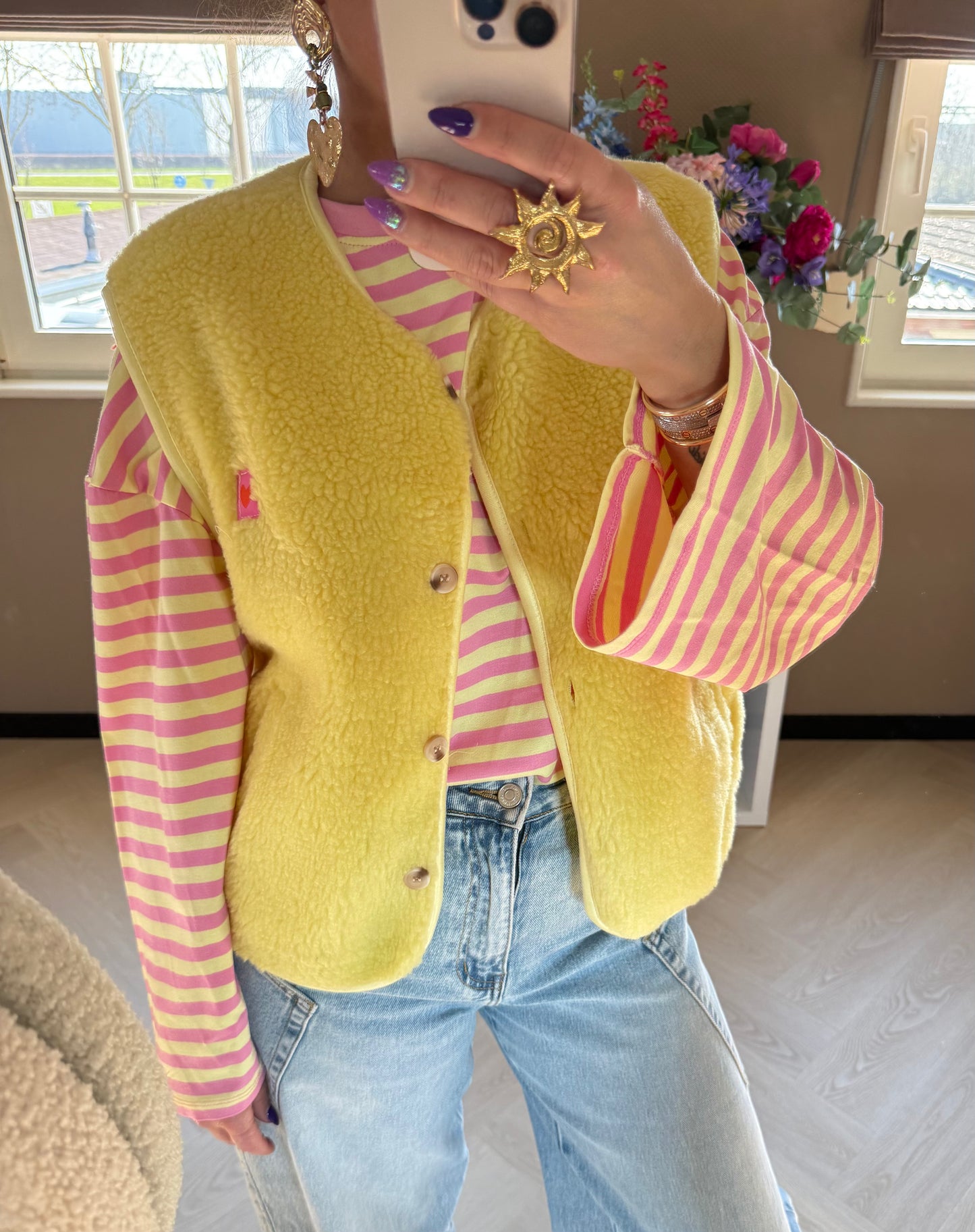 teddy gilet geel