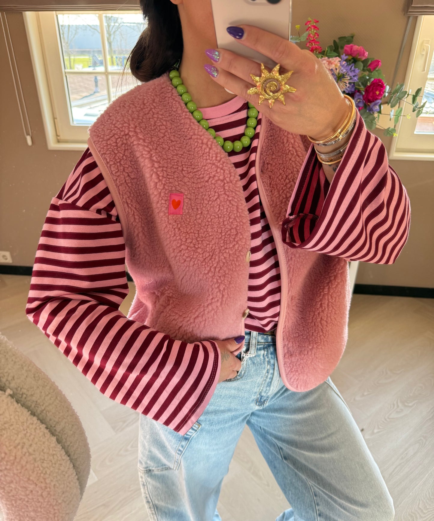 teddy gilet roze