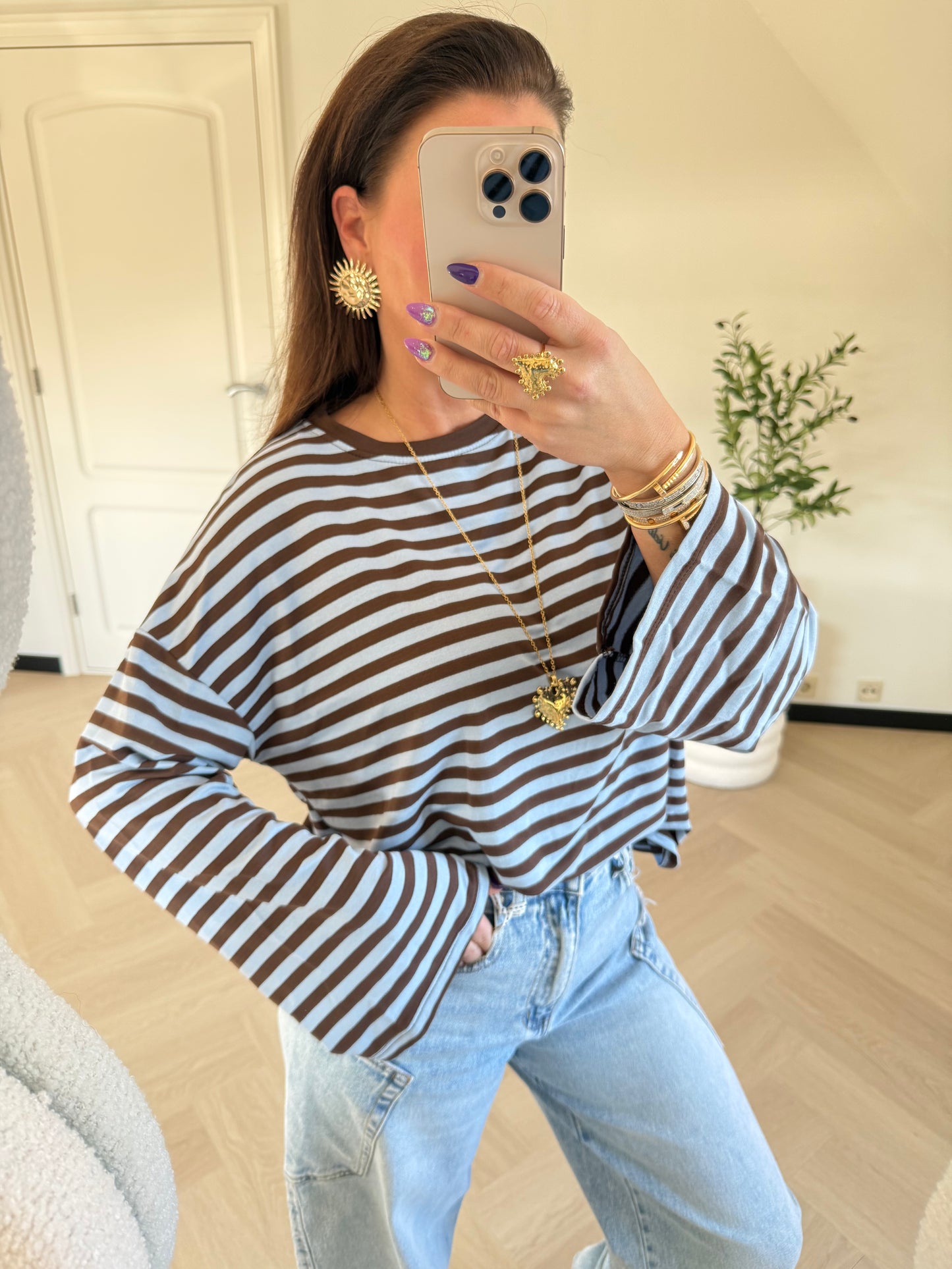 longsleeve streep blauw bruin