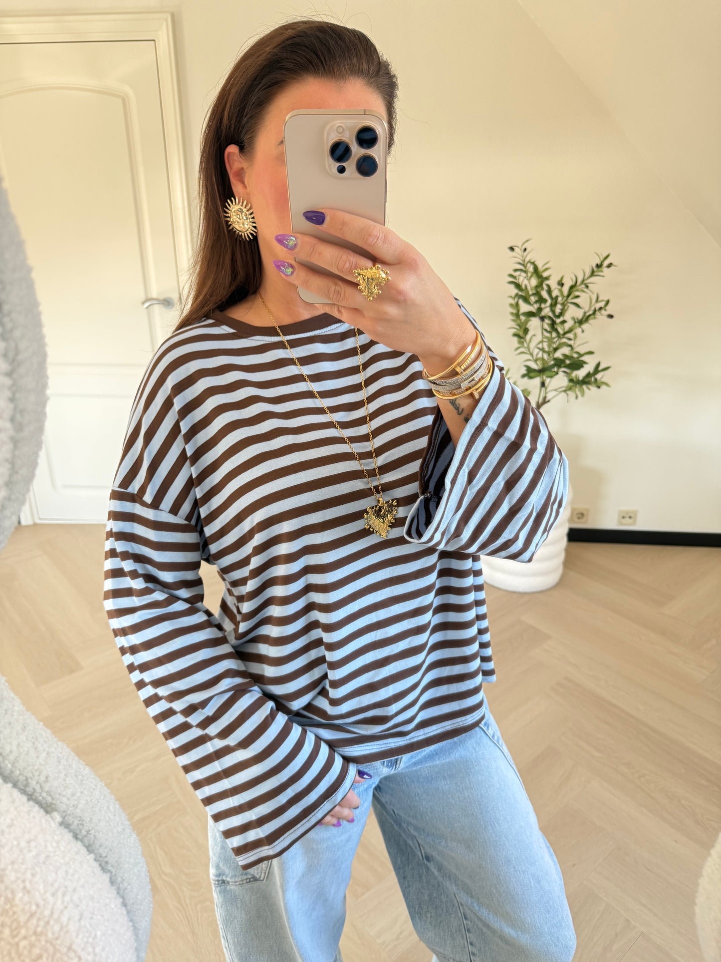 longsleeve streep blauw bruin