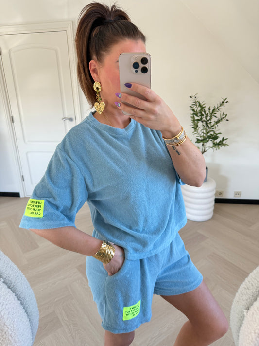 badstof setje blauw
